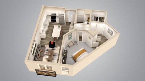 Floor plan for 1 bed, 1 bath, 855 sqft